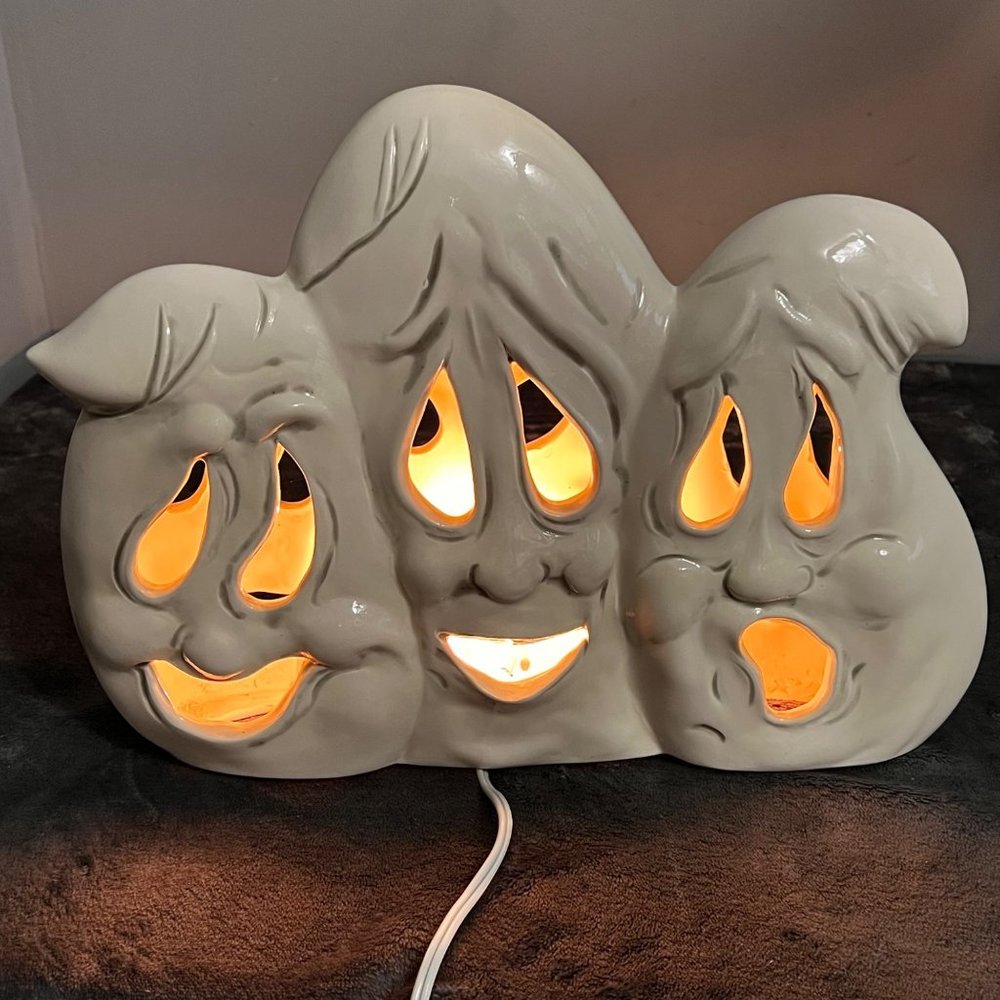 Vintage Halloween Ghost Lighted Decoration Holland Mold Trio Ceramic Figurine - Picture 3 of 15